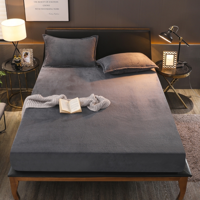91家纺网 家纺一手货源 找家纺 简爱 2025新款双面绒纯色法莱绒单床笠 深灰