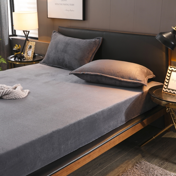 91家纺网 家纺一手货源 找家纺 简爱 2025新款双面绒纯色法莱绒单床笠 深灰