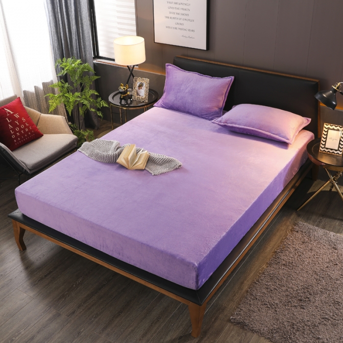 91家纺网 家纺一手货源 找家纺 简爱 2025新款双面绒纯色法莱绒单床笠 浅紫