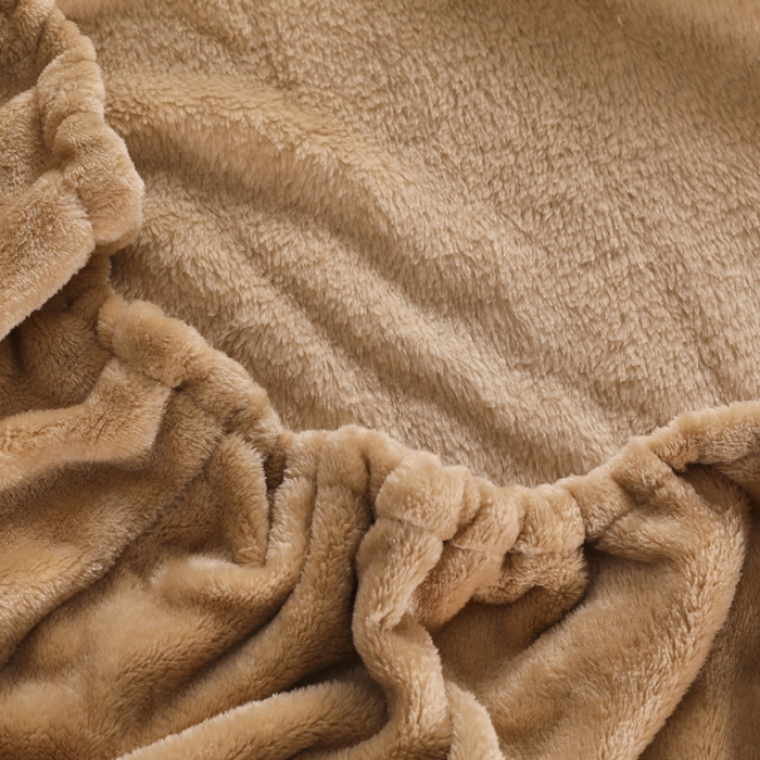 91家纺网 家纺一手货源 找家纺 简爱 2025新款双面绒纯色法莱绒单床笠 驼色