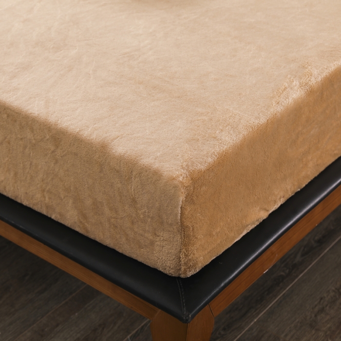 91家纺网 家纺一手货源 找家纺 简爱 2025新款双面绒纯色法莱绒单床笠 驼色