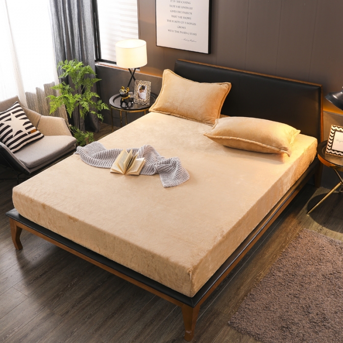 91家纺网 家纺一手货源 找家纺 简爱 2025新款双面绒纯色法莱绒单床笠 驼色