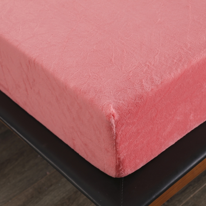 91家纺网 家纺一手货源 找家纺 简爱 2025新款双面绒纯色法莱绒单床笠 夕阳红