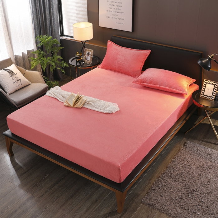 91家纺网 家纺一手货源 找家纺 简爱 2025新款双面绒纯色法莱绒单床笠 夕阳红