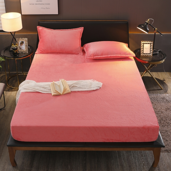 91家纺网 家纺一手货源 找家纺 简爱 2025新款双面绒纯色法莱绒单床笠 夕阳红