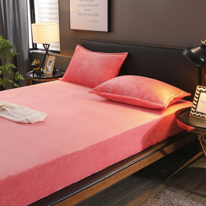 91家纺网 家纺一手货源 找家纺 简爱 2025新款双面绒纯色法莱绒单床笠 夕阳红
