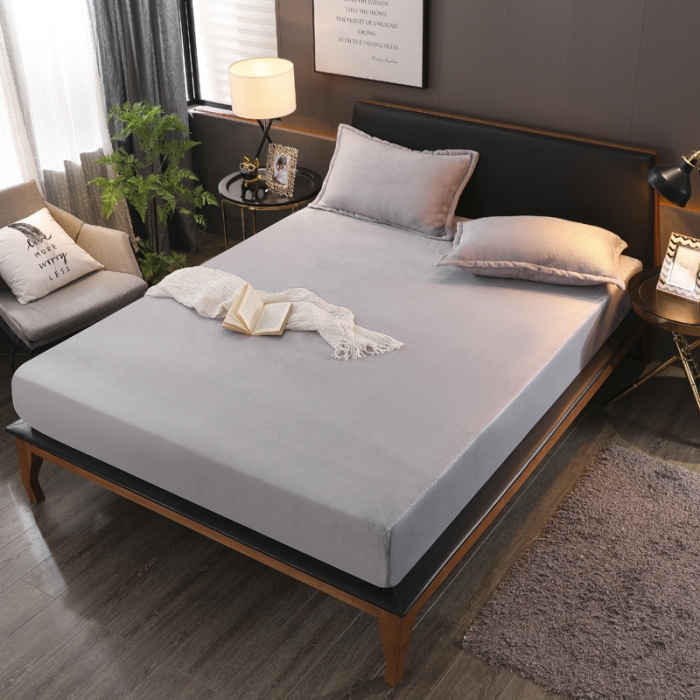 91家纺网 家纺一手货源 找家纺 简爱 2025新款双面绒纯色法莱绒单床笠 银灰