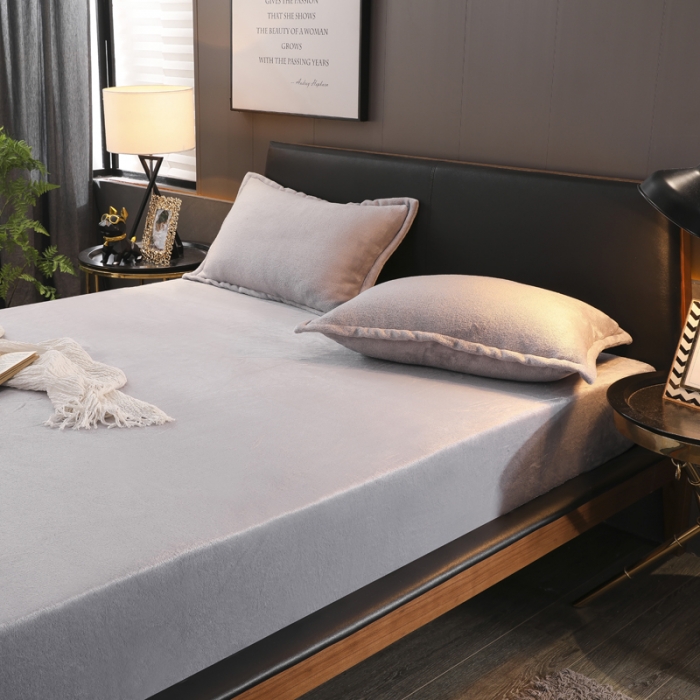 91家纺网 家纺一手货源 找家纺 简爱 2025新款双面绒纯色法莱绒单床笠 银灰