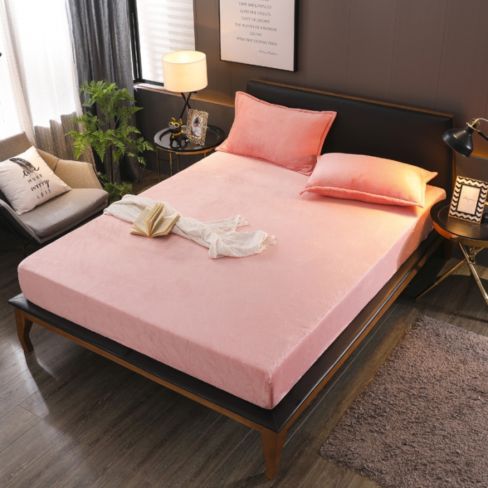 91家纺网 家纺一手货源 找家纺 简爱 2025新款双面绒纯色法莱绒单床笠 玉色