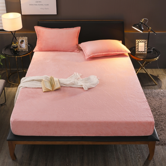 91家纺网 家纺一手货源 找家纺 简爱 2025新款双面绒纯色法莱绒单床笠 玉色