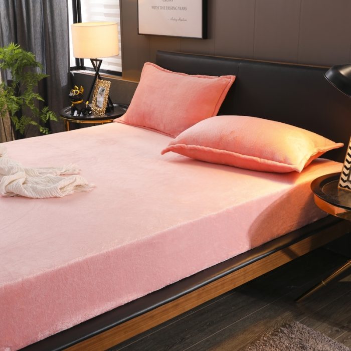 91家纺网 家纺一手货源 找家纺 简爱 2025新款双面绒纯色法莱绒单床笠 玉色