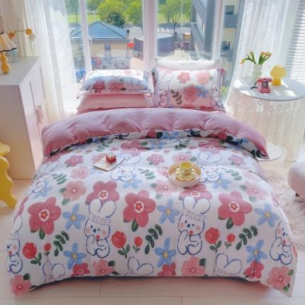 91家纺网 家纺一手货源 找家纺 （总）珺柔2022新款牛奶绒印花四件套