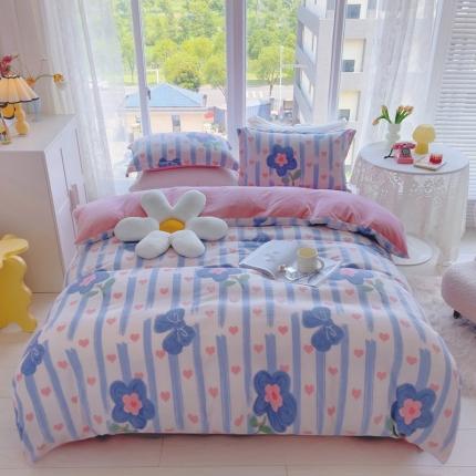 91家纺网 家纺一手货源 找家纺 珺柔2022新款牛奶绒印花四件套 花仙子