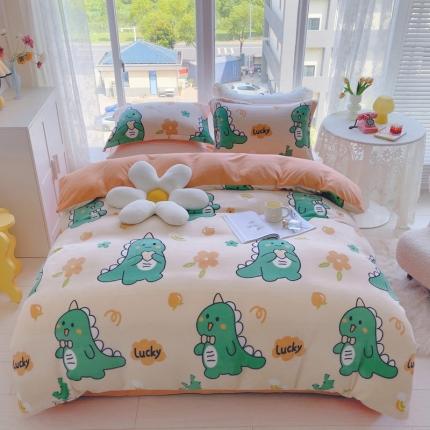 91家纺网 家纺一手货源 找家纺 珺柔2022新款牛奶绒印花四件套 幸运恐龙