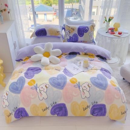 91家纺网 家纺一手货源 找家纺 珺柔2022新款牛奶绒印花四件套 幸运心