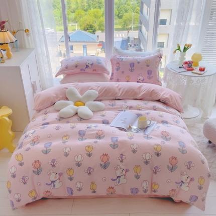 珺柔2022新款牛奶绒印花四件套 丁香兔