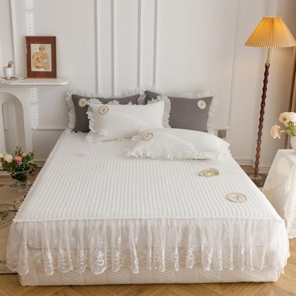 91家纺网 家纺一手货源 找家纺 菊上  2022新款色织水洗棉床裙床笠-郁金香 白