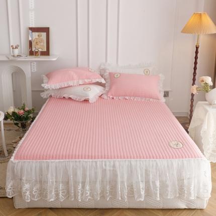 91家纺网 家纺一手货源 找家纺 菊上  2022新款色织水洗棉床裙床笠-郁金香 粉
