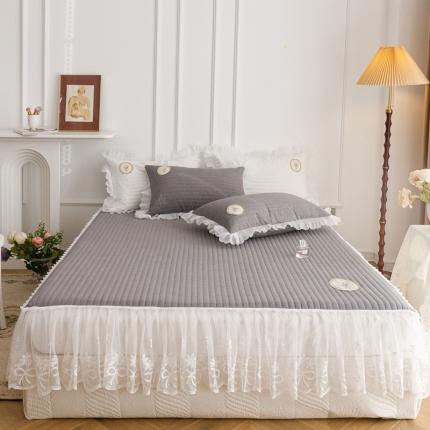 91家纺网 家纺一手货源 找家纺 菊上  2022新款色织水洗棉床裙床笠-郁金香 灰