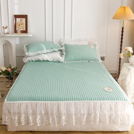 91家纺网 家纺一手货源 找家纺 菊上  2022新款色织水洗棉床裙床笠-郁金香 绿