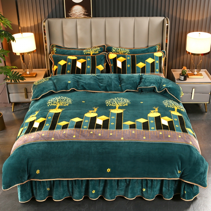 91家纺网 家纺一手货源 找家纺 佳一 2022新款230g保暖牛奶绒四件套 步步高升