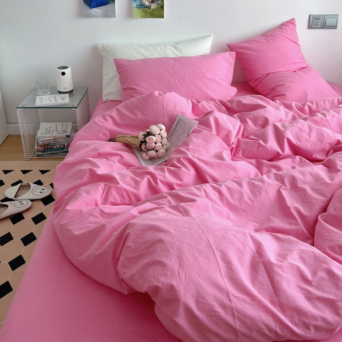 91家纺网 家纺一手货源 找家纺 全棉水洗棉纯色混搭四件套 纯色蔷薇粉