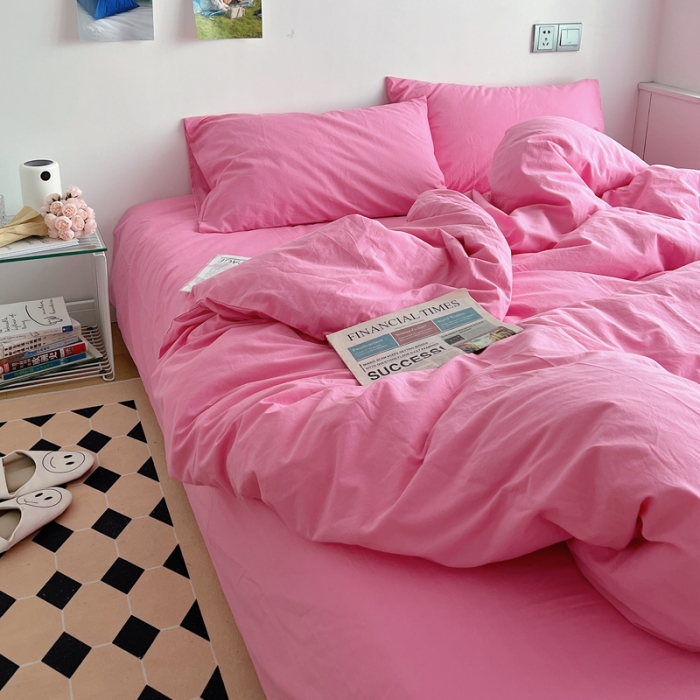 91家纺网 家纺一手货源 找家纺 全棉水洗棉纯色混搭四件套 纯色蔷薇粉