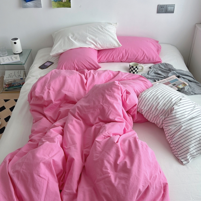 91家纺网 家纺一手货源 找家纺 全棉水洗棉纯色混搭四件套 纯色蔷薇粉白床单