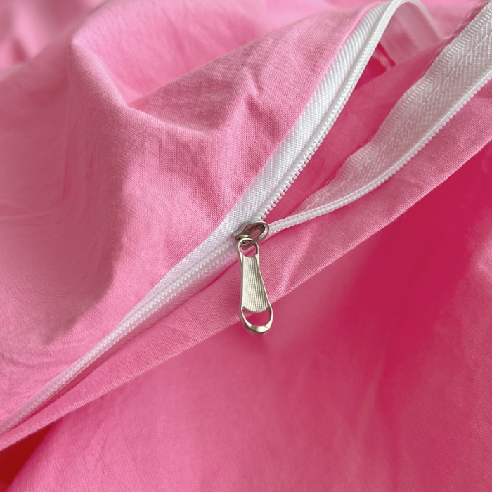 91家纺网 家纺一手货源 找家纺 全棉水洗棉纯色混搭四件套 蔷薇粉+白（枕套白+蔷薇粉）