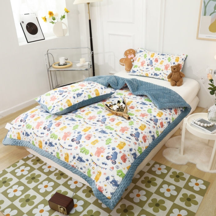 91家纺网 家纺一手货源 找家纺 星期八  2022新款全棉豆豆被春秋被-系列一 彩虹熊