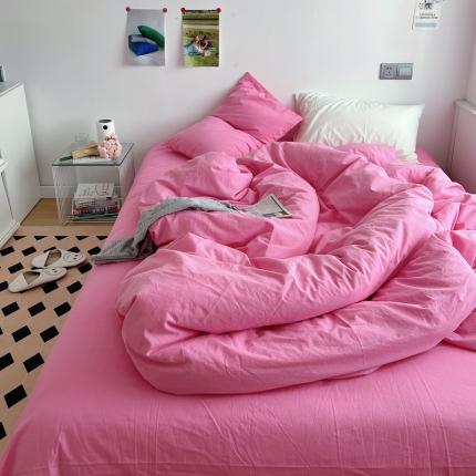 全棉水洗棉纯色混搭四件套 蔷薇粉（枕套蔷薇粉+白色）