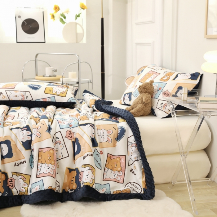 91家纺网 家纺一手货源 找家纺 星期八  2022新款全棉豆豆被春秋被-系列一 格子熊