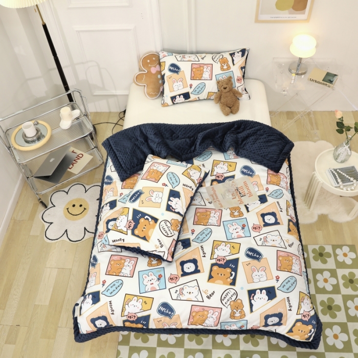 91家纺网 家纺一手货源 找家纺 星期八  2022新款全棉豆豆被春秋被-系列一 格子熊