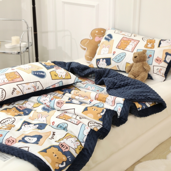 91家纺网 家纺一手货源 找家纺 星期八  2022新款全棉豆豆被春秋被-系列一 格子熊