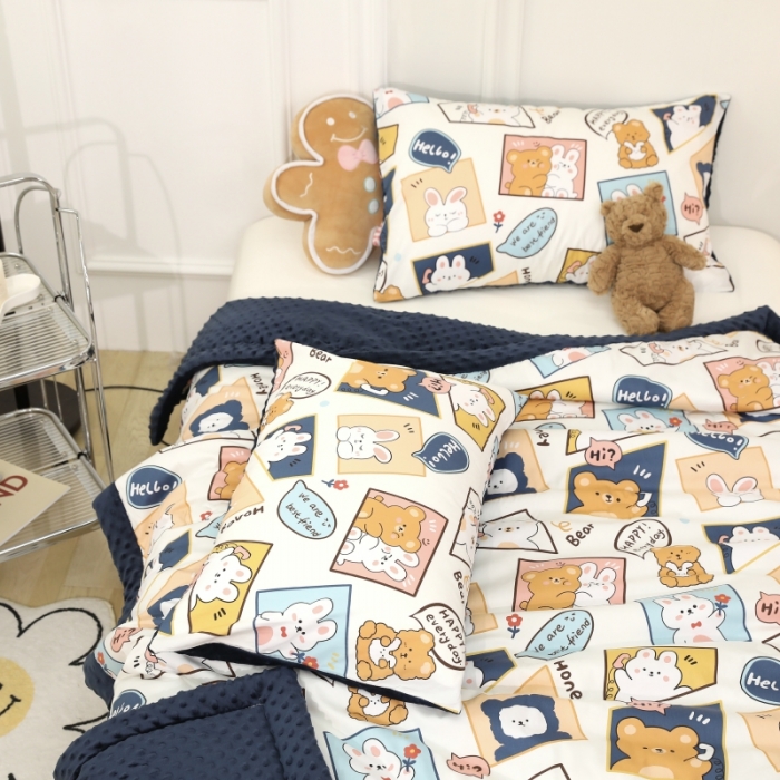 91家纺网 家纺一手货源 找家纺 星期八  2022新款全棉豆豆被春秋被-系列一 格子熊