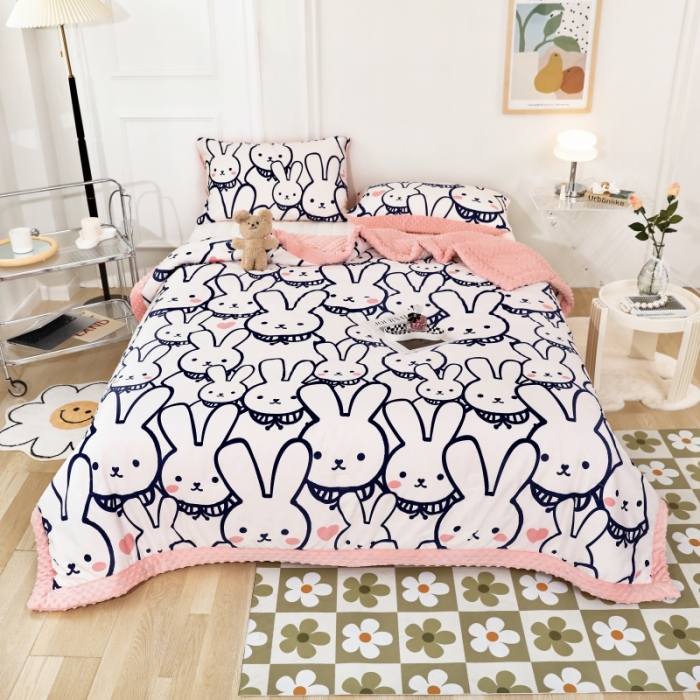 91家纺网 家纺一手货源 找家纺 星期八  2022新款全棉豆豆被春秋被-系列二 大白兔