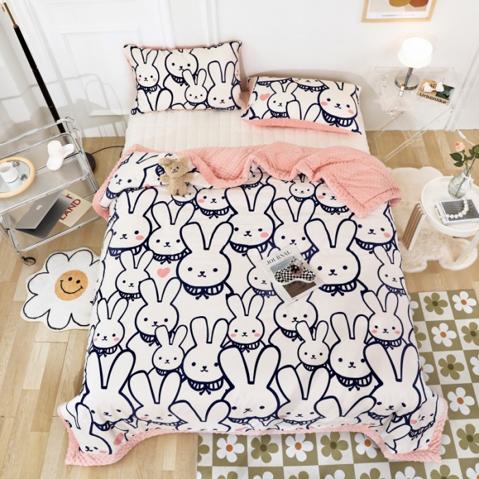 91家纺网 家纺一手货源 找家纺 星期八  2022新款全棉豆豆被春秋被-系列二 大白兔