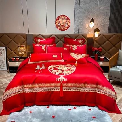 91家纺网 家纺一手货源 找家纺 红番天热卖款全工艺喷气长绒棉婚庆四件套多件套二恋爱假日
