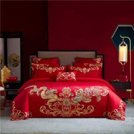 91家纺网 家纺一手货源 找家纺 红番天 热卖款全工艺喷气长绒棉婚庆四件套多件套二龙凤传喜