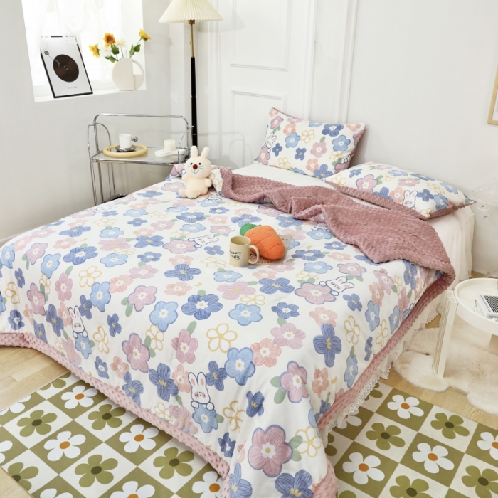 91家纺网 家纺一手货源 找家纺 星期八  2022新款全棉豆豆被春秋被-系列二 花花兔
