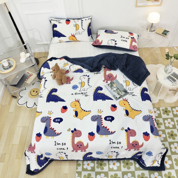 91家纺网 家纺一手货源 找家纺 星期八  2022新款全棉豆豆被春秋被-系列二 小恐龙