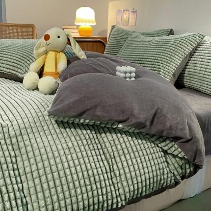 慕澄 2024新款牛奶绒剪花简约款四件套 简约-绿