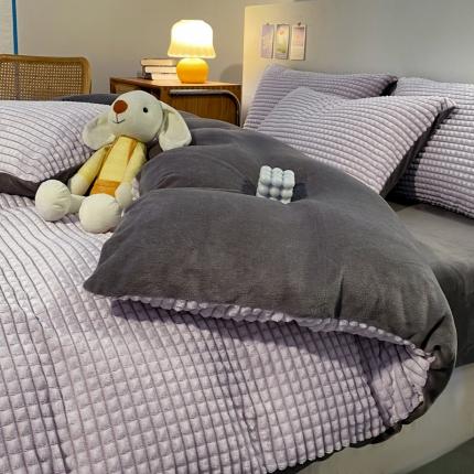 慕澄 2024新款牛奶绒剪花简约款四件套 简约-紫