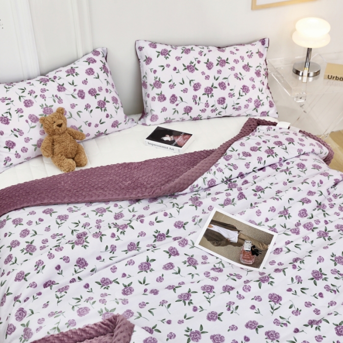 91家纺网 家纺一手货源 找家纺 星期八  2022新款全棉豆豆被春秋被-系列二 玫瑰紫
