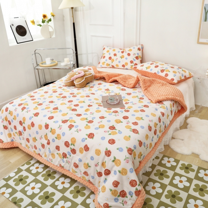 91家纺网 家纺一手货源 找家纺 星期八  2022新款全棉豆豆被春秋被-系列二 玫瑰花