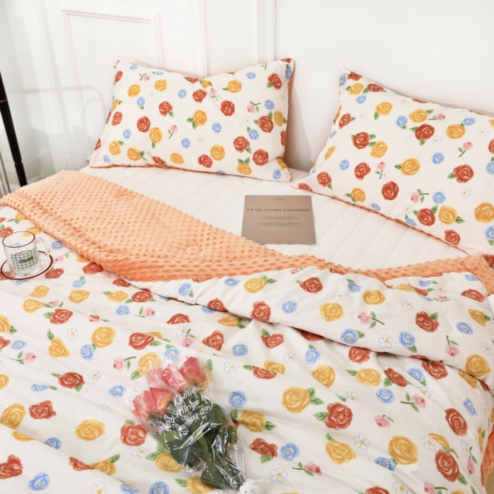 91家纺网 家纺一手货源 找家纺 星期八  2022新款全棉豆豆被春秋被-系列二 玫瑰花