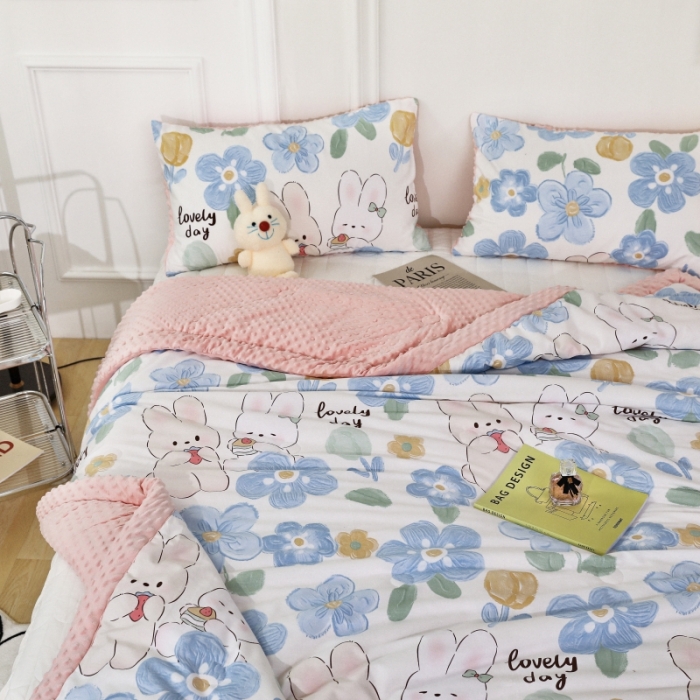 91家纺网 家纺一手货源 找家纺 星期八  2022新款全棉豆豆被春秋被-系列二 两只兔