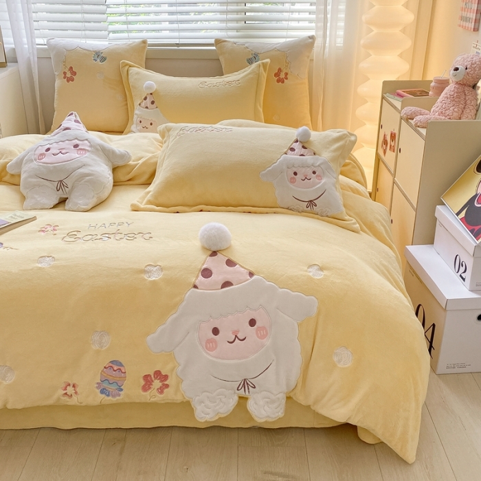 91家纺网 家纺一手货源 找家纺 总品家居22新款260克高货品质天花板牛奶绒四件套小羊一肖