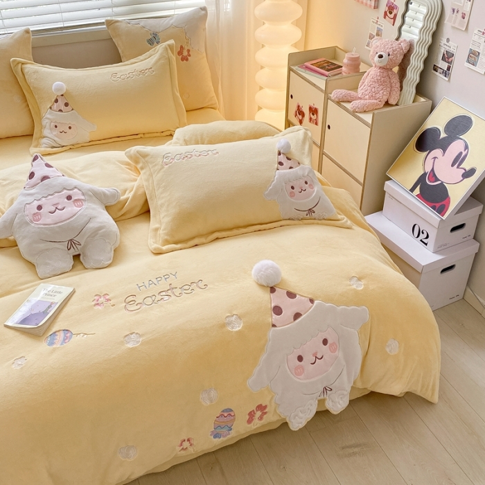 91家纺网 家纺一手货源 找家纺 总品家居22新款260克高货品质天花板牛奶绒四件套小羊一肖