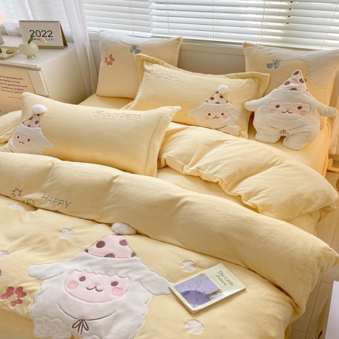 91家纺网 家纺一手货源 找家纺 总品家居22新款260克高货品质天花板牛奶绒四件套小羊一肖